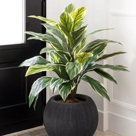 Black ribbed round polypropylene flower pot - Décors Véronneau