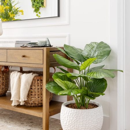 Pot rond blanc embossé en fibre d'argile - Décors Véronneau