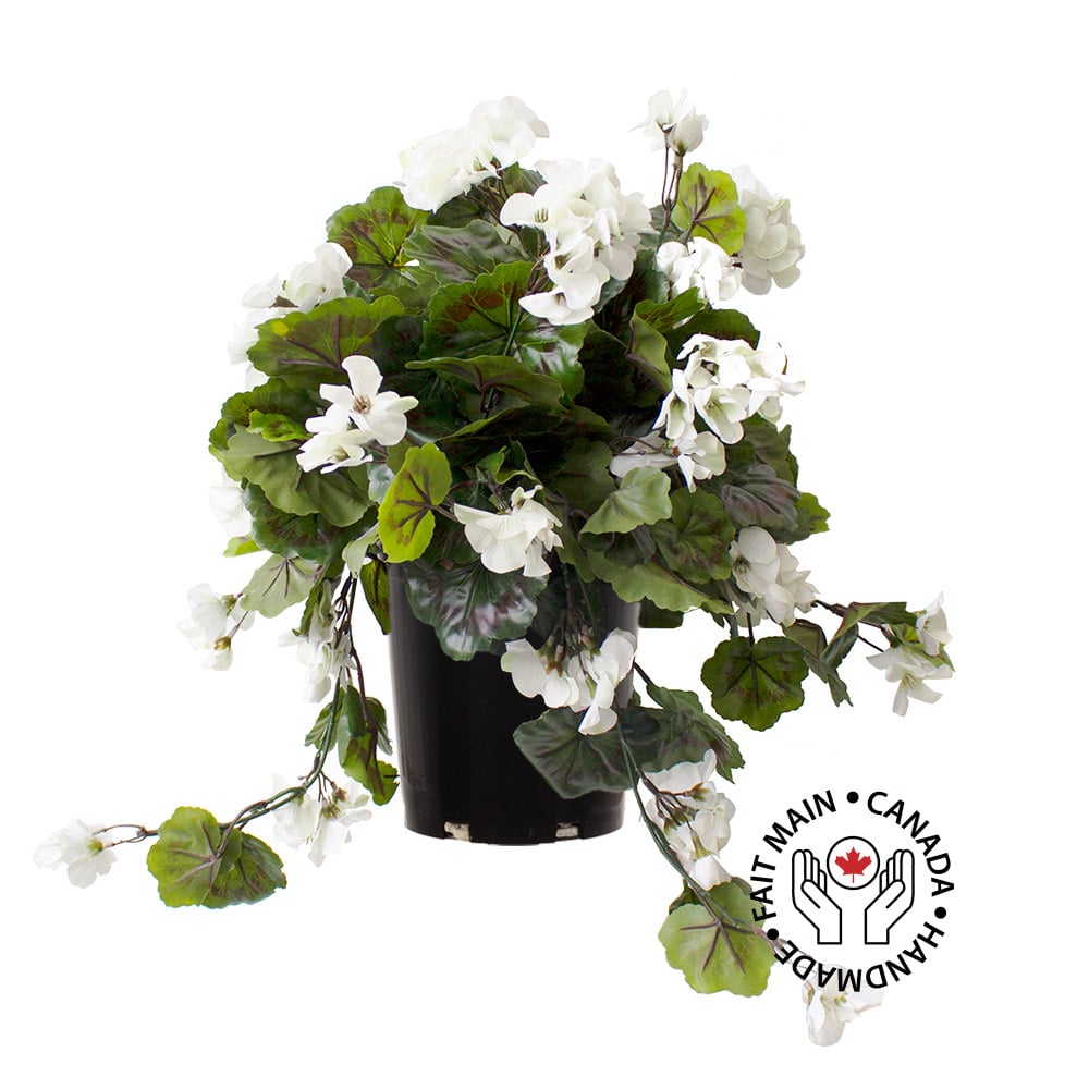 Pot de fleurs de géranium blanc artificiel - Décors Véronneau