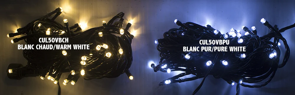 Indoor 50 LED string light, pure white on green wire, 24' - Image 3 - Décors Véronneau