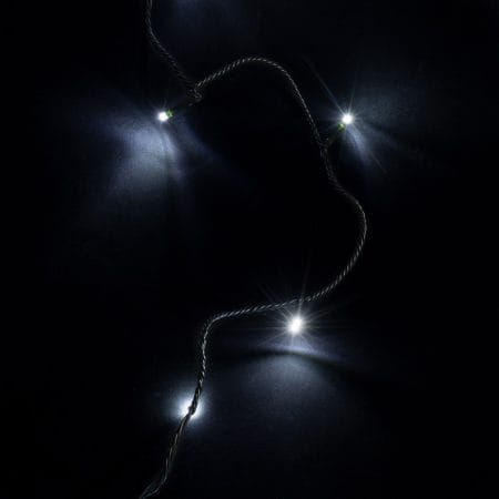 Indoor 50 LED string light, pure white on green wire, 24'