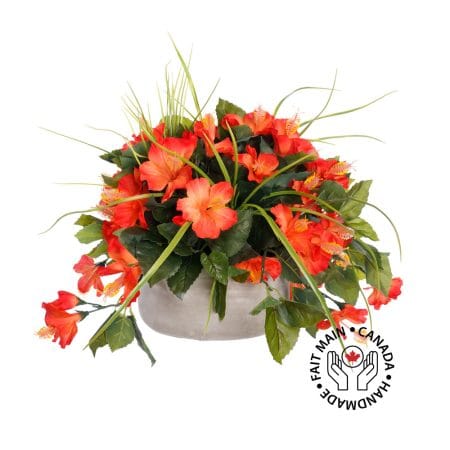 Centre de table extérieur d'hibiscus orange artificiel,14 x 20