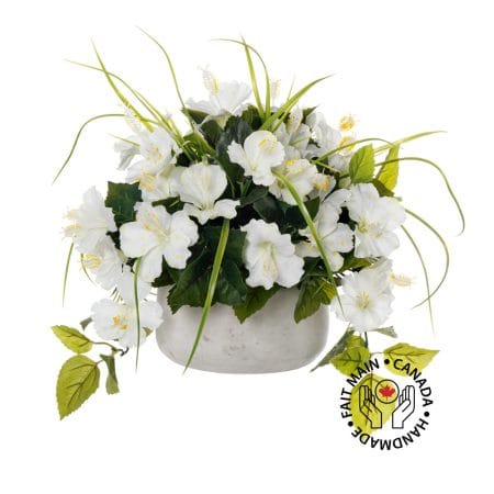 Centre de table extérieur d'hibiscus blanc artificiel, 14 x 20''