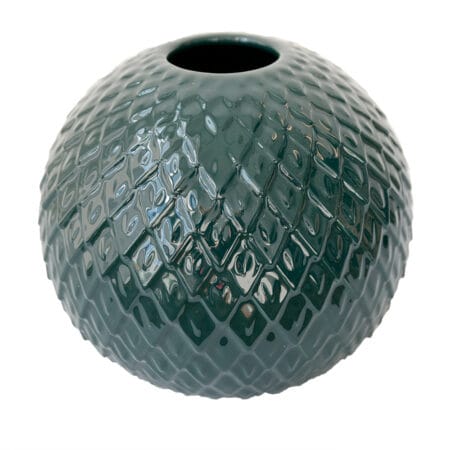 Dark green round ceramic vase, 6 x 7''
