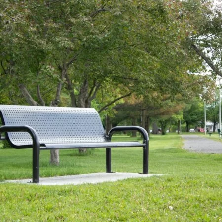 Banc de parc avec dossier en acier inoxydable noir, 28 x 88,5