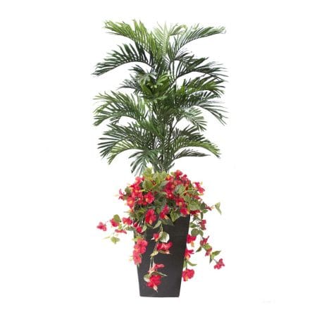 Arrangement floral palmier et fleurs rouges, 66''