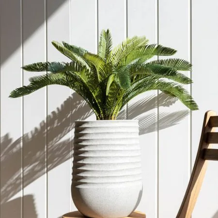 Tall beige textured recycled polypropylene planter with grey terrazzo finish - Décors Véronneau