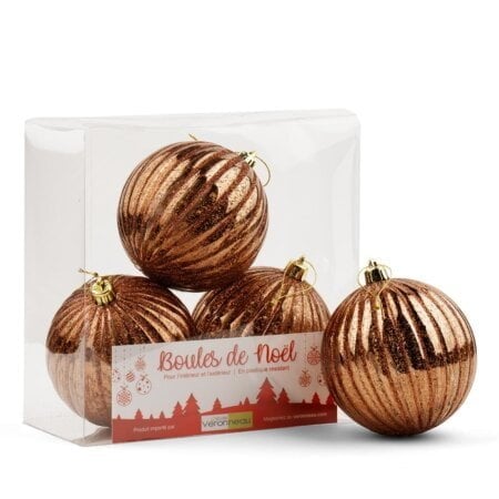 Box of ridged bronze Christmas ball ornaments, 4-8'' - Décors Véronneau