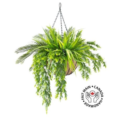 Outdoor hanging plant of cycas and grass, 32 x 26