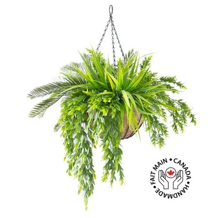 Outdoor hanging plant of cycas and grass, 32 x 26