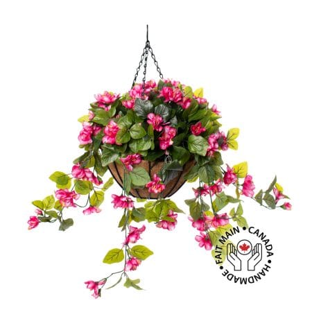 Light pink azalea outdoor hanging flower basket, 24 x 22