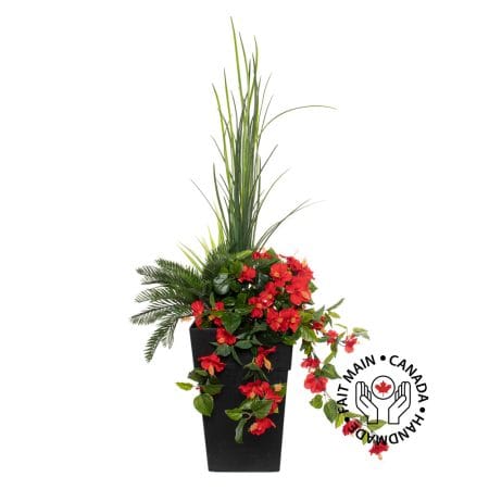 Arrangement floral extérieur d'hibiscus rouge et feuillage artificiels, 46