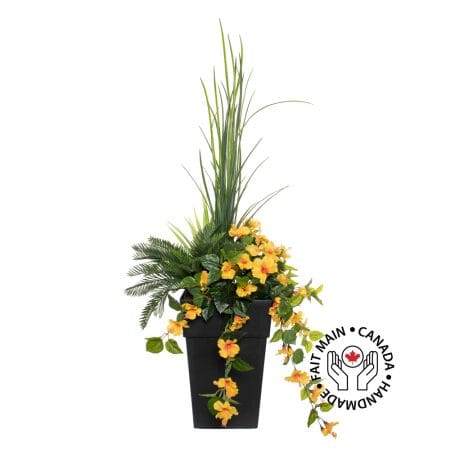 Arrangement floral extérieur d'hibiscus jaune et feuillage artificiels, 55