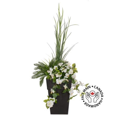 Arrangement floral extérieur d'hibiscus blanc et feuillage artificiels, 55