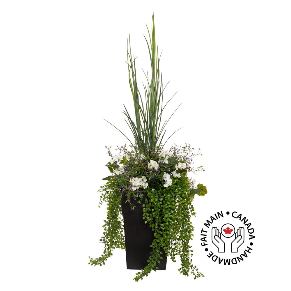 Arrangement de géranium artificiel et fleurs en pot extérieur, 55" - Décors Véronneau