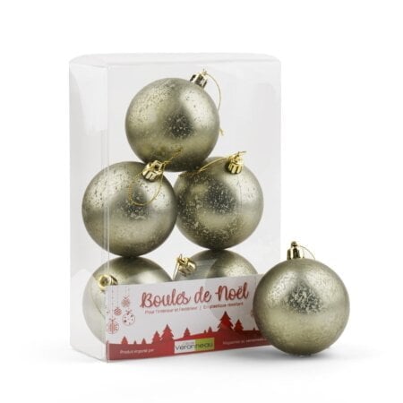 Box of matte green mercury Christmas ball ornaments, 3-10''