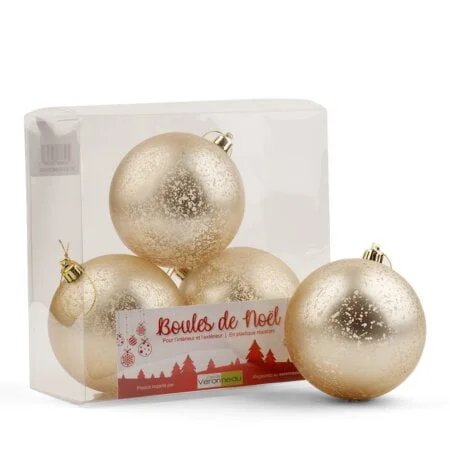 Box of matte champagne mercury Christmas ball ornaments, 3-10'' - Décors Véronneau