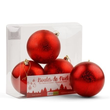 Boîte de boules de Noël rouges mercure mat, 3-5'' - Décors Véronneau
