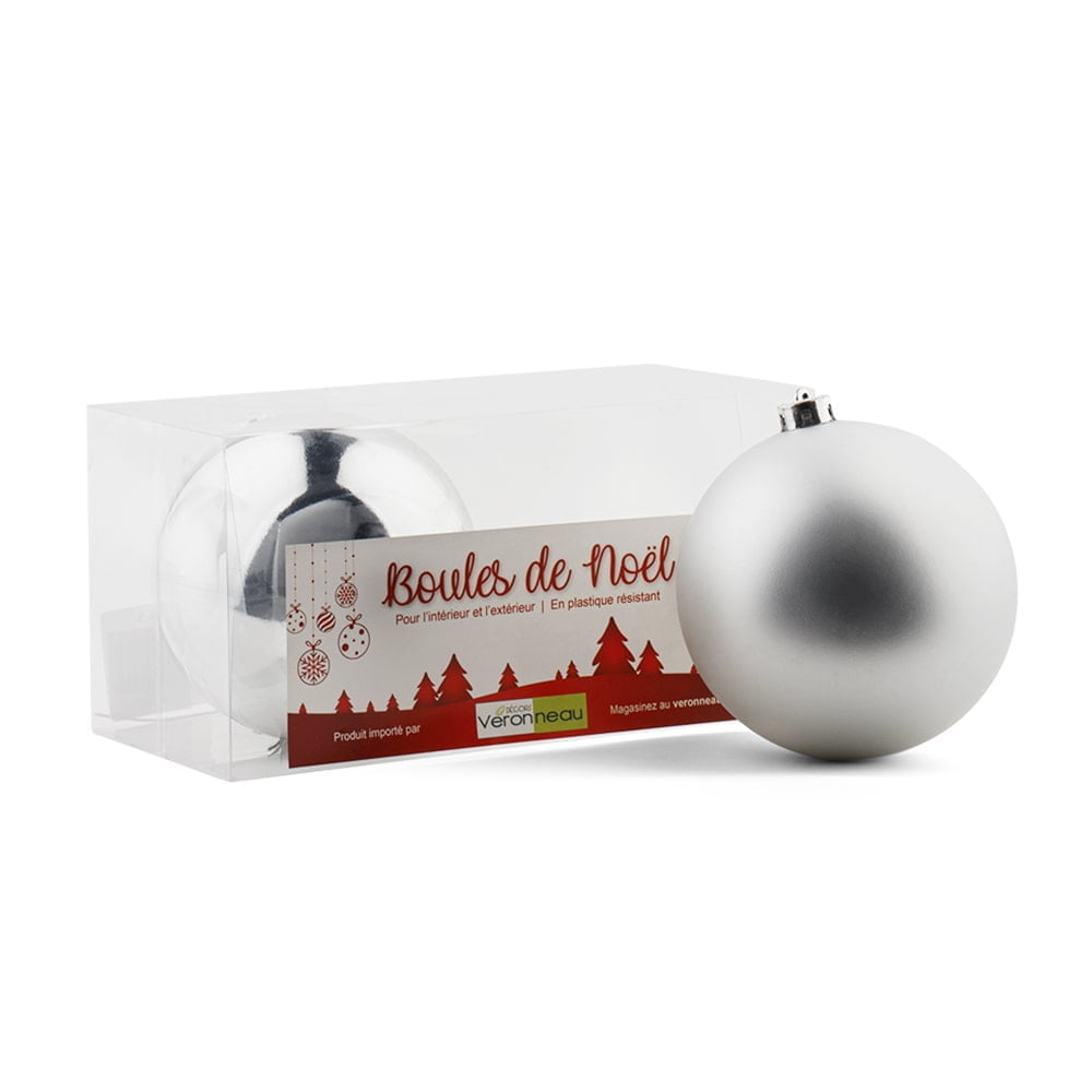 Boîte de boules de Noël argent lustrées et mattes, 4-6'' – Image 4 - Décors Véronneau