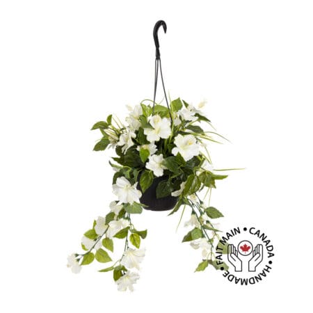 Jardinière suspendue d'hibiscus blanc artificiel, 18 x 16