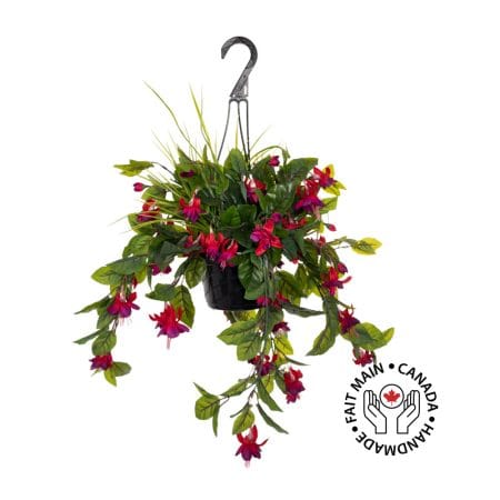 Jardinière suspendue de fuchsia artificiel, 18 x 16