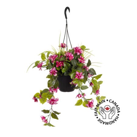 Jardinière suspendue d'azalée rose pâle artificielle, 18 x 16
