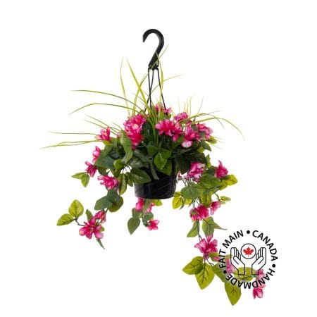 Jardinière suspendue d'azalée rose pâle artificielle, 18 x 16" - Décors Véronneau