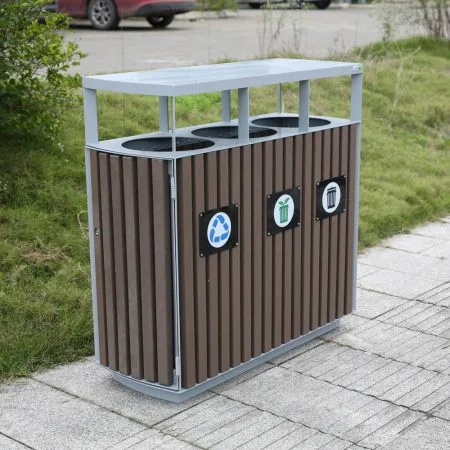 Panier à rebuts et recyclage triple en composite brun, 28 x 37'' - Décors Véronneau