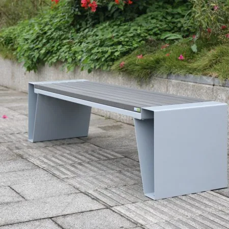 Banc moderne en composite gris et acier inoxydable, 72'' - Décors Véronneau