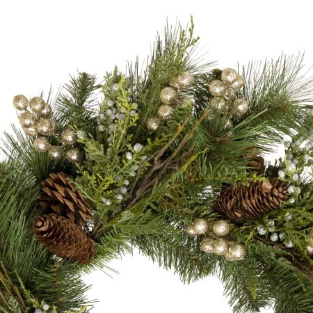 Couronne de Noël décorée de baies champagne - Décors Véronneau