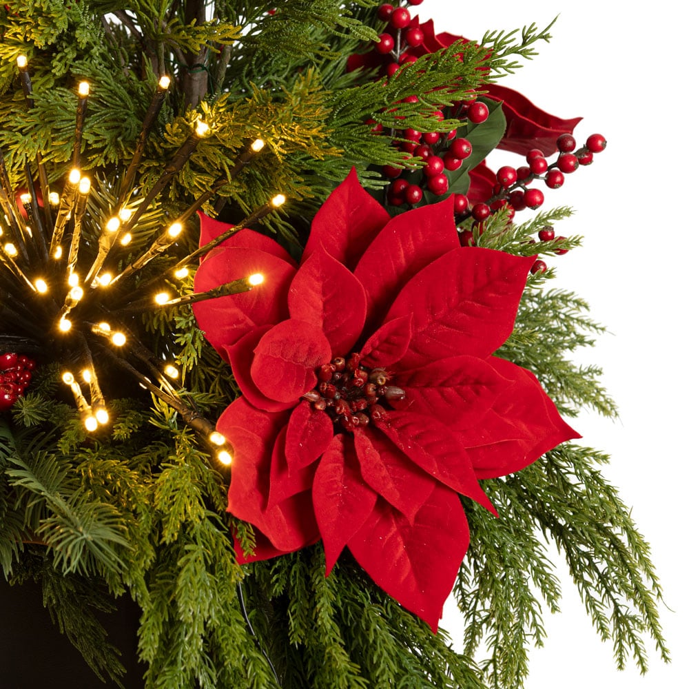 Composition florale de Noël extérieure rouge - Décors Véronneau