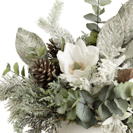 Centre de table enneigé en pot rond blanc - Décors Véronneau