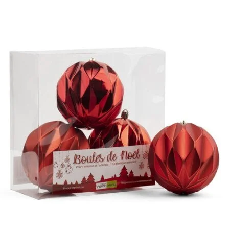 Red textured Christmas ornaments, 4