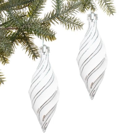 Ornements de Noël allongés blancs et argent, 7