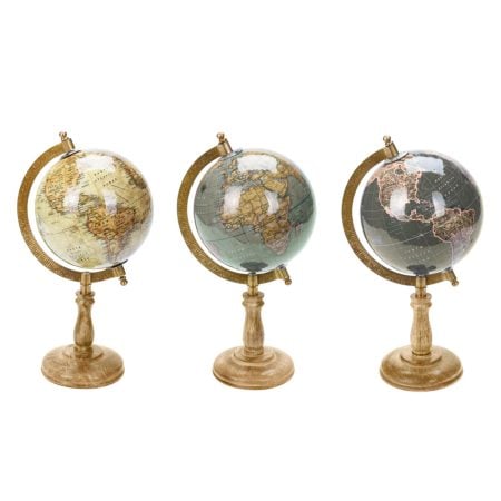 Globe terrestre sur pied en bois de manguier, 11 x 6''