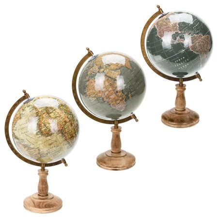 Globe terrestre sur pied en bois de manguier, 15 x 8,5''