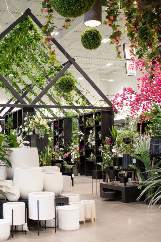 Serre intérieure avec arbre rose et plantes - Décors Véronneau