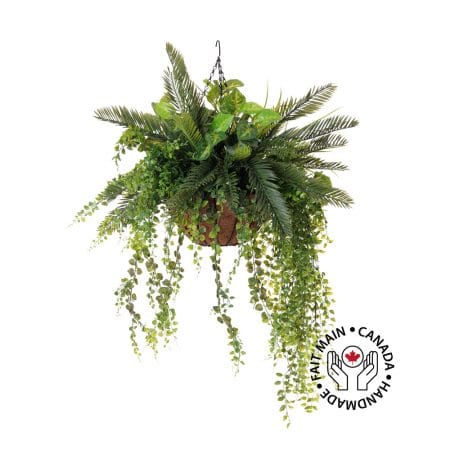 Panier suspendu artificiel de cycas et verdure, 36 x 28''