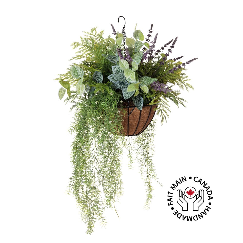 Artificial lavender and fern hanging arrangement, 37 x 22'' - Décors Véronneau