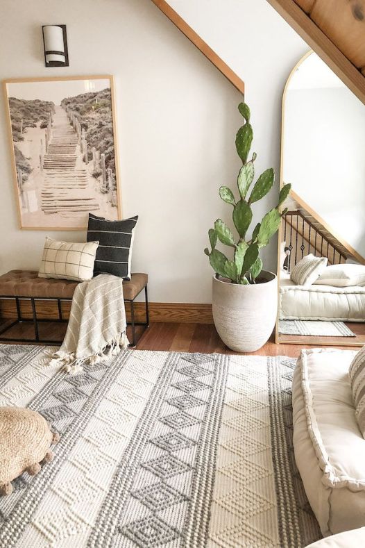 Salle de yoga avec tapis et cactus - Décors Véronneau