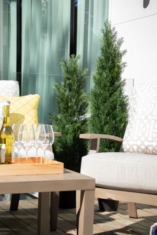 Cèdres extérieurs sur patio - Décors Véronneau