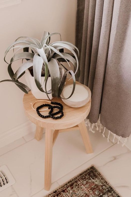 Succulente tillandsia artificiel sur tabouret de salle de bain - Décors Véronneau