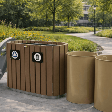 Duo poubelle et recyclage en composite brun - Collection Riva, 40 x 22'' - Décors Véronneau