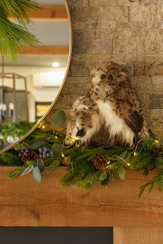 Hibou avec son bébé sur manteau de foyer de Noël - Décors Véronneau