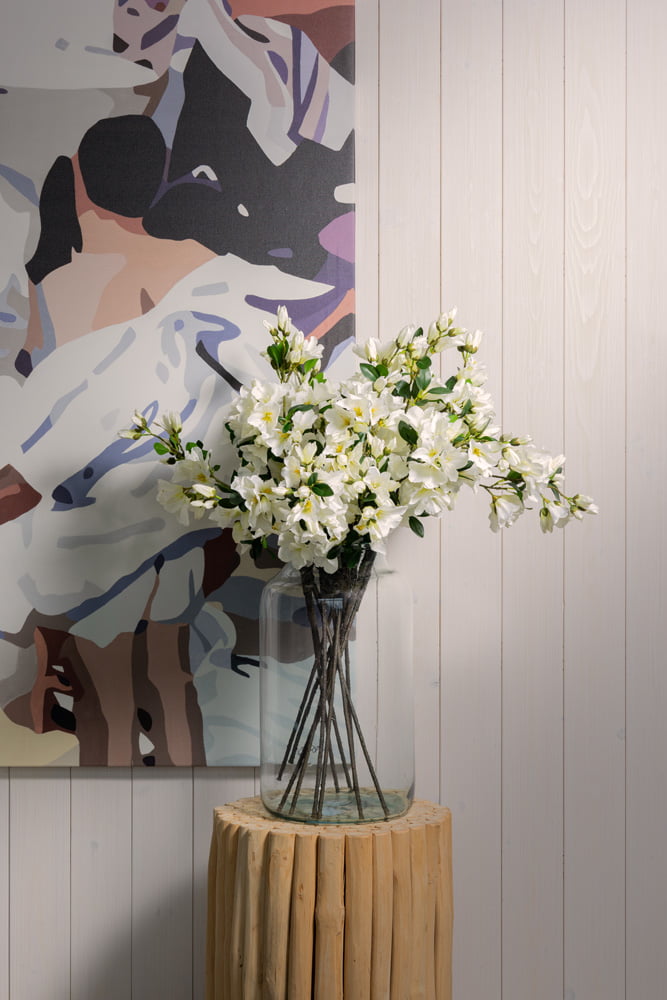 Bouquet d'azalées dans une gros vase en verre - Décors Véronneau