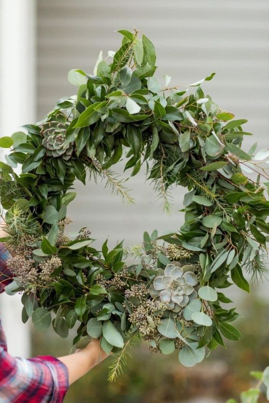 Couronne de plantes grasses pour décor de Noël - Décors Véronneau