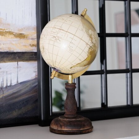 Planète Terre sur pied en bois de manguier, 13 x 7