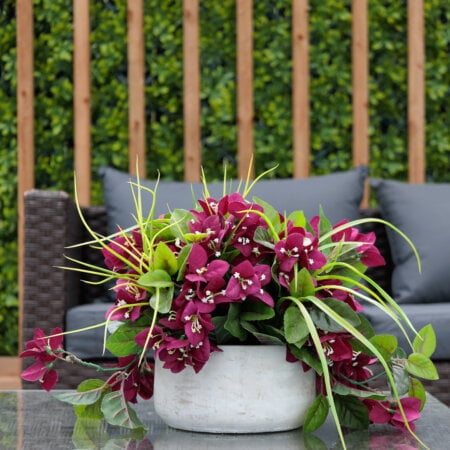 Outdoor artificial purple bougainvillea flower centerpiece, 14 x 20'' - Décors Véronneau