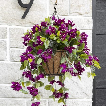 Purple bougainvillea outdoor hanging flower basket, 24 x 22