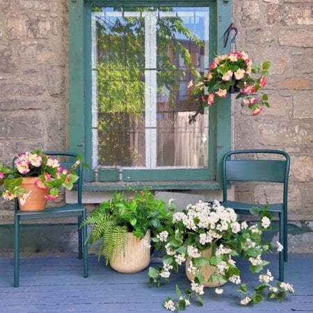 Création extérieure de plantes et fleurs jaunes articielles, 20'' - Décors Véronneau